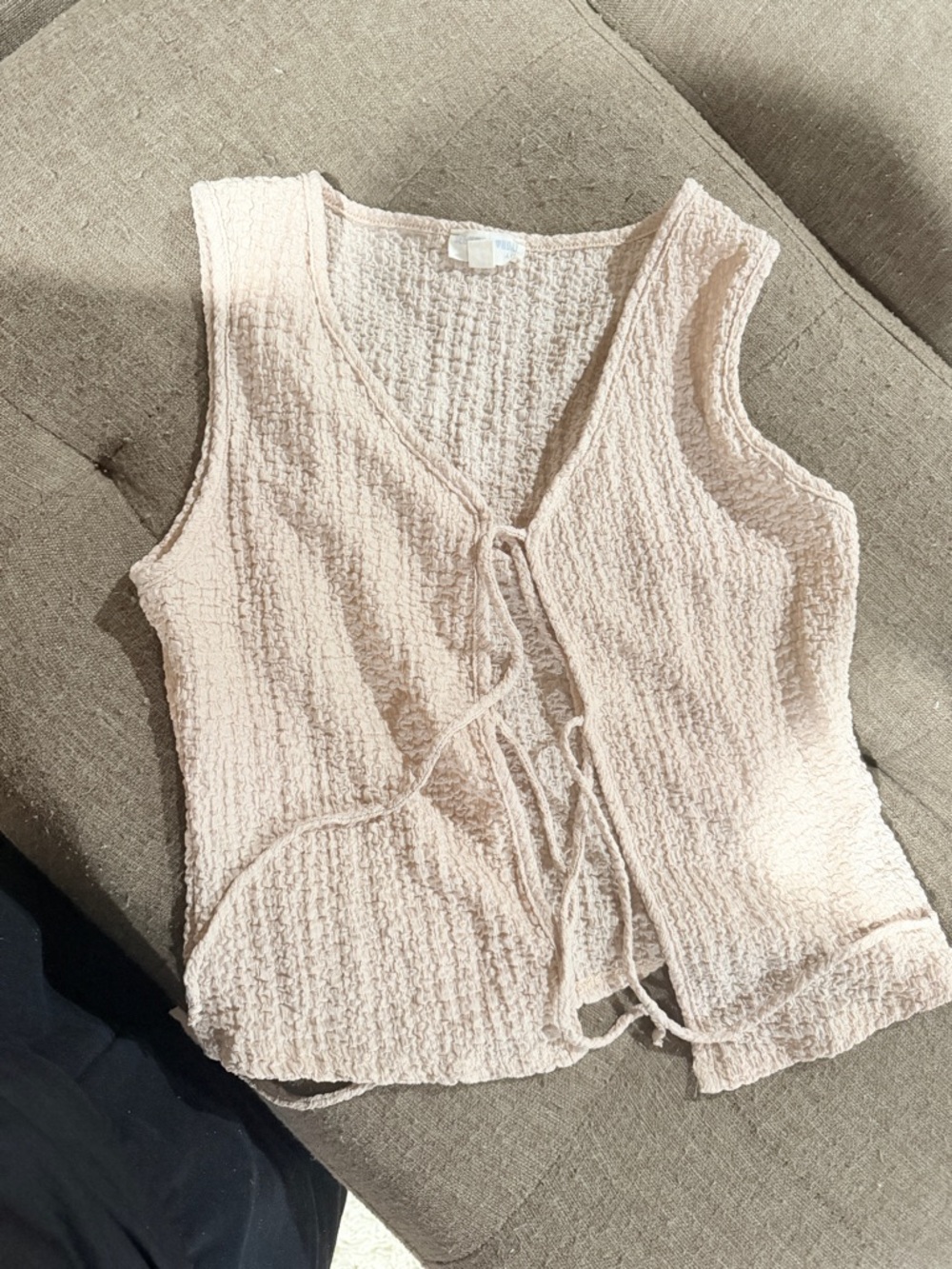 Women’s Textured Tie-Front Tank Vest - Cream